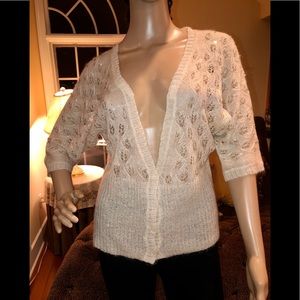 Ann Taylor Loft Ivory Cardigan , Mohair Bland, Beaded Sequins Sz S EUC